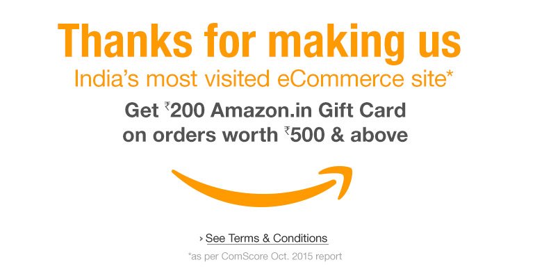 India Desire : Amazon- Rs 200 Gift Card On Every Purchase Today Worth Rs 500 Or Above